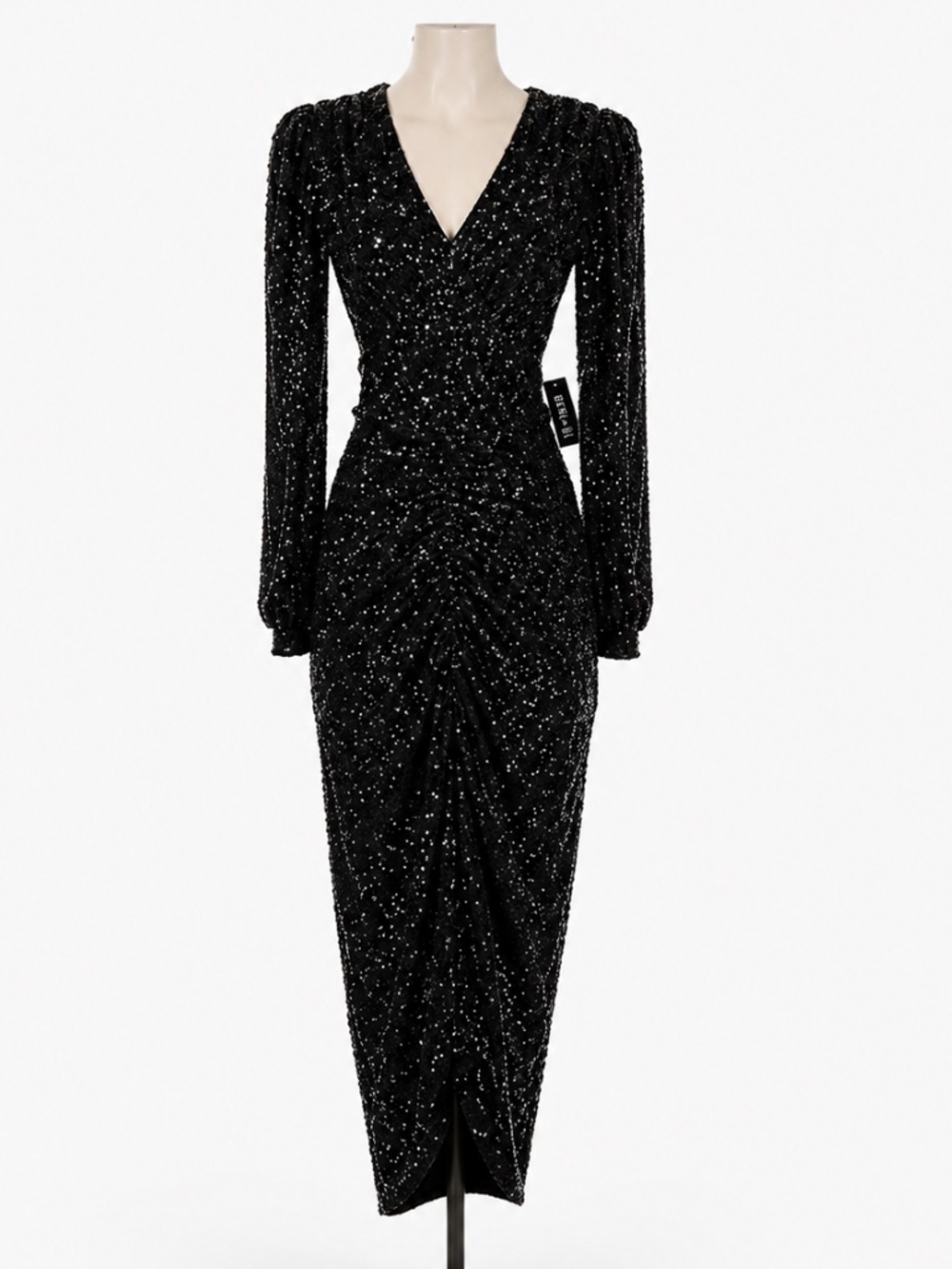 Express Black Sequin Ruched Midi Dress – Size S – New